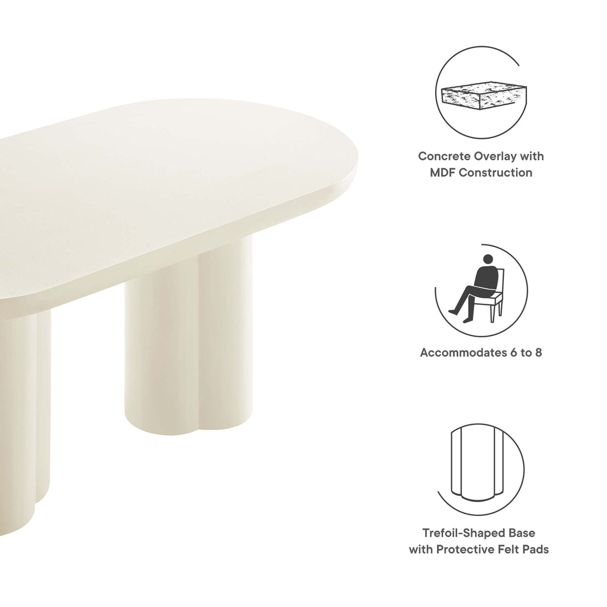 Caspian 72" Oval Concrete Dining Table - White