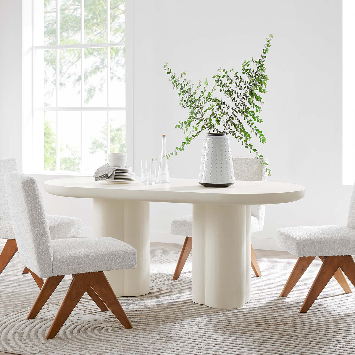 Caspian 72" Oval Concrete Dining Table - White