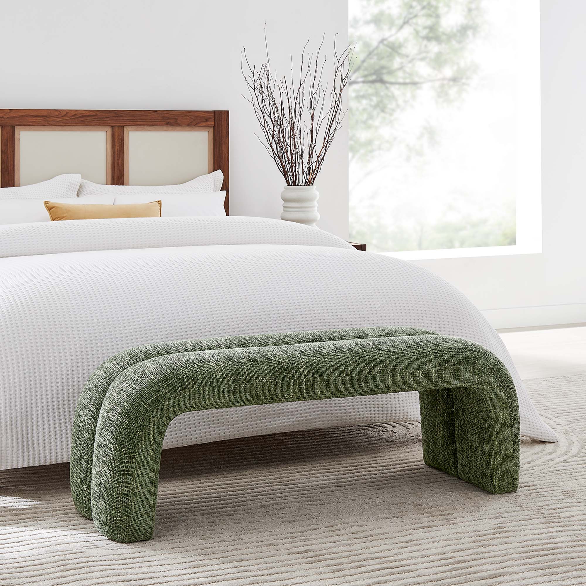 Dax 50.5" Chenille Upholstered Accent Bench - Basil