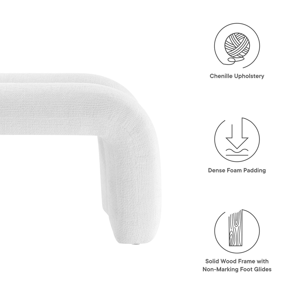 Dax 50.5" Chenille Upholstered Accent Bench - Frost