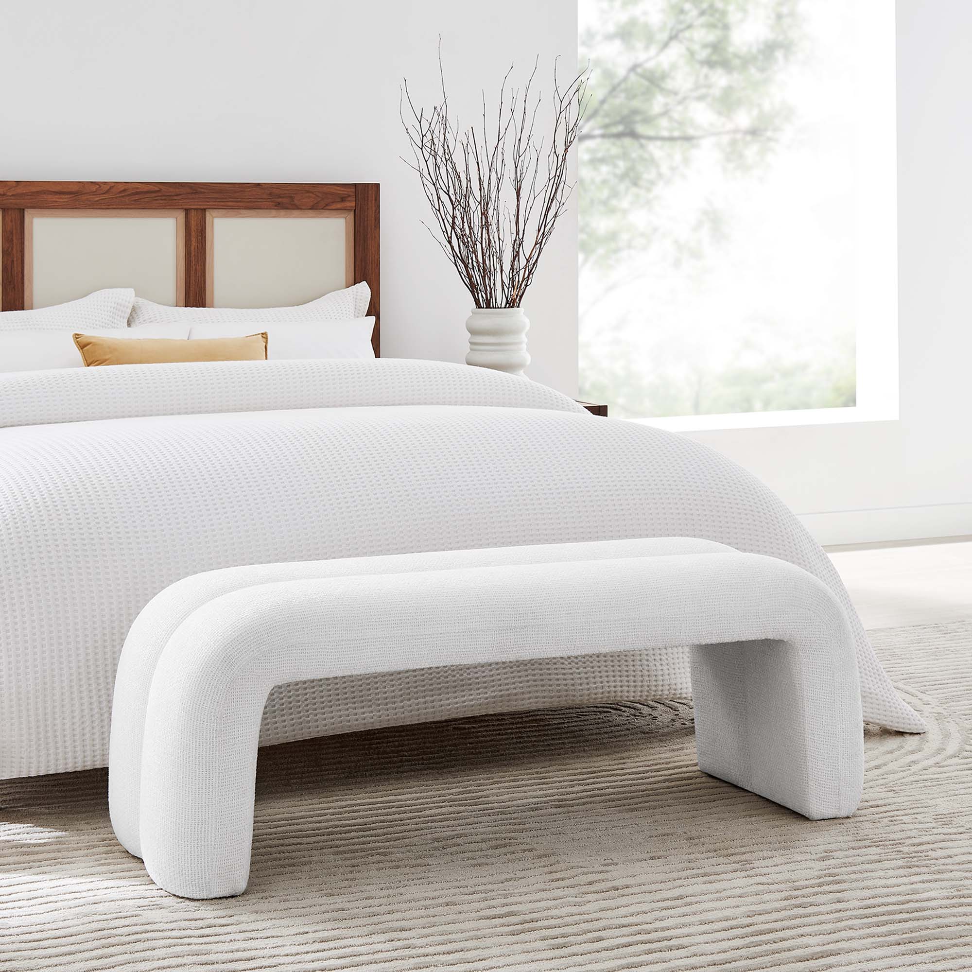 Dax 50.5" Chenille Upholstered Accent Bench - Frost