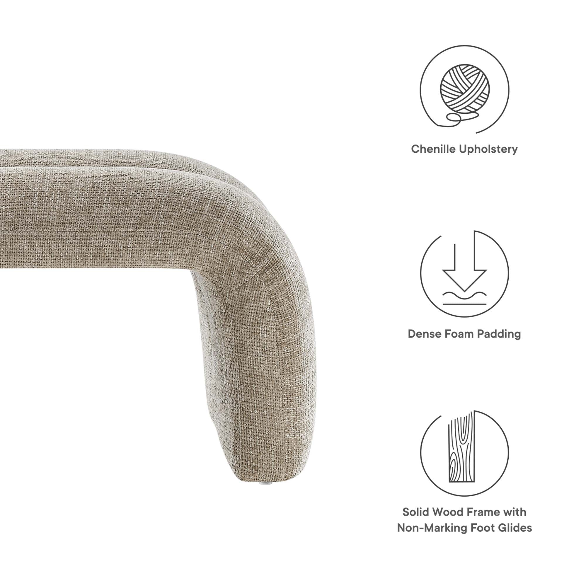 Dax 50.5" Chenille Upholstered Accent Bench - Khaki