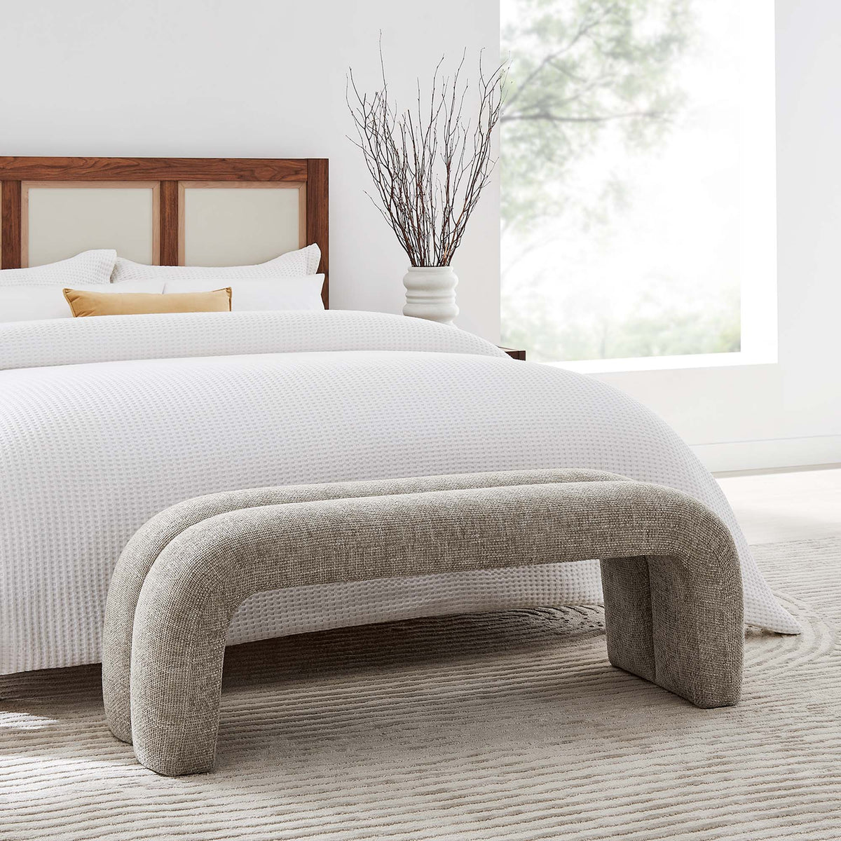 Dax 50.5" Chenille Upholstered Accent Bench - Khaki