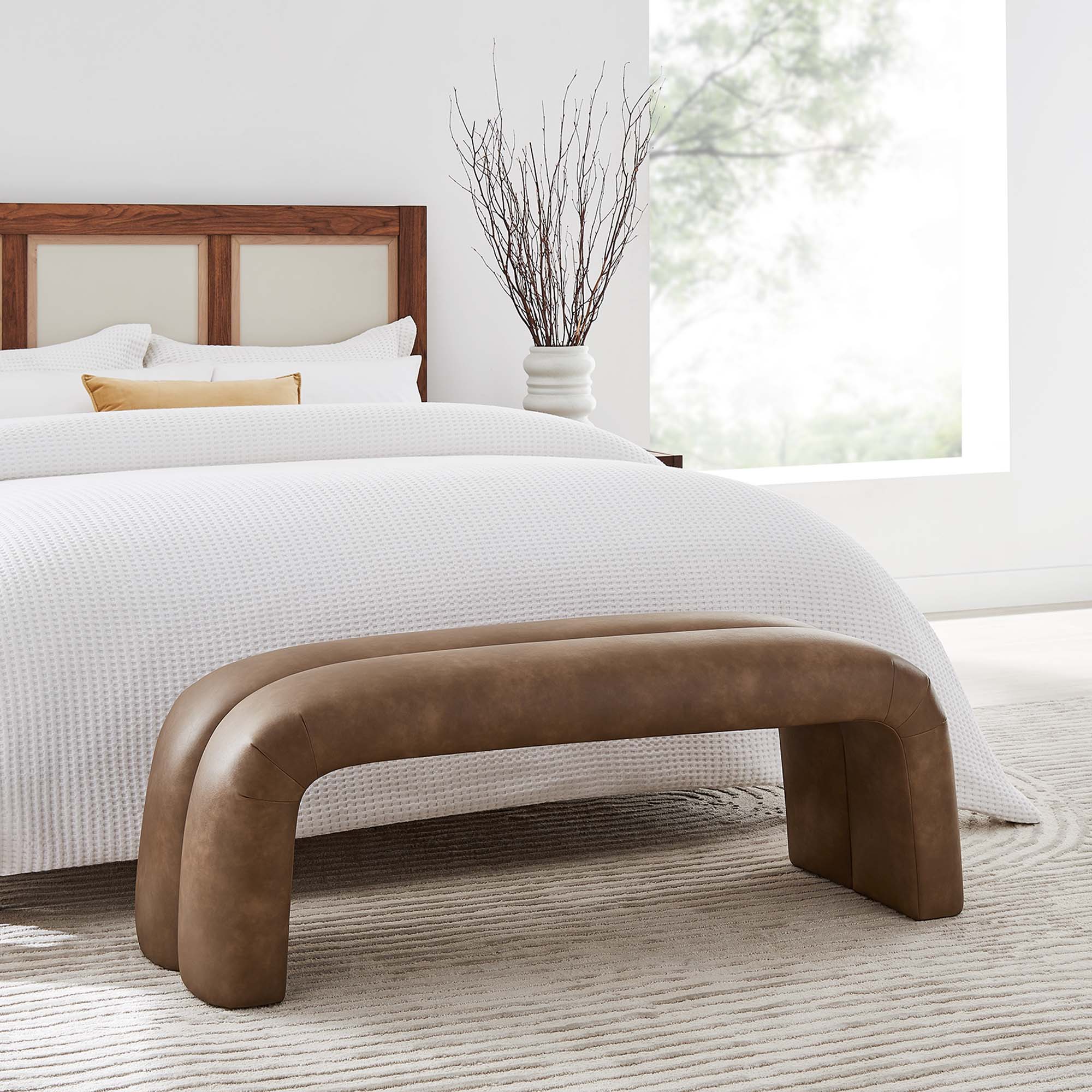 Dax 50.5" Vegan Leather Upholstered Accent Bench - Brown