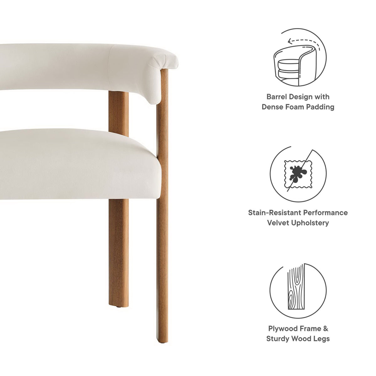 Imogen Performance Velvet Barrel Dining Chairs Set of 2 - Alabaster Deep Brown