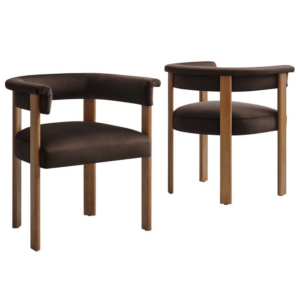 Imogen Performance Velvet Barrel Dining Chairs Set of 2 - Chocolate Brown Deep Brown
