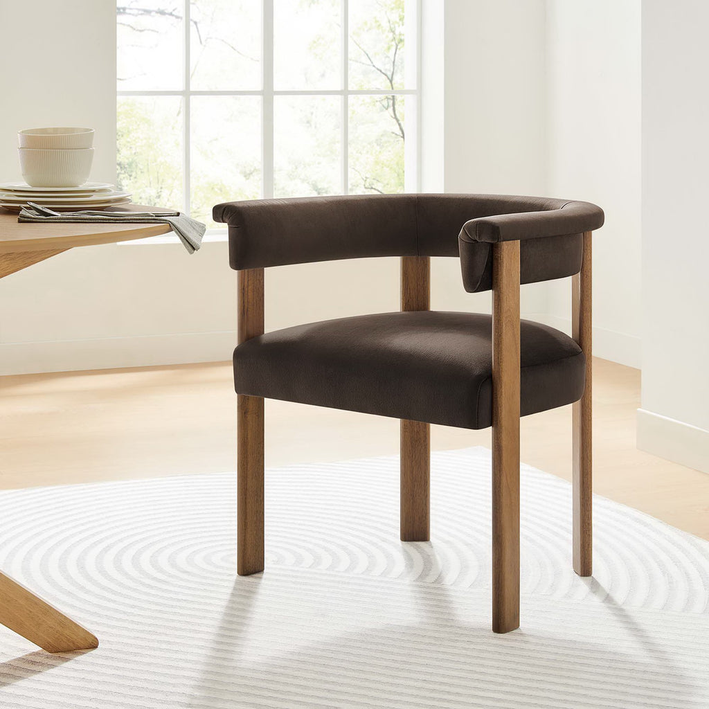 Imogen Performance Velvet Barrel Dining Chairs Set of 2 - Chocolate Brown Deep Brown