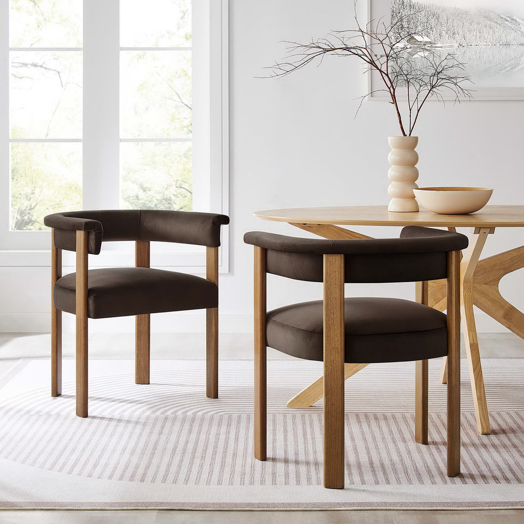 Imogen Performance Velvet Barrel Dining Chairs Set of 2 - Chocolate Brown Deep Brown