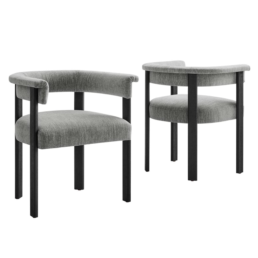 Imogen Fabric Upholstered Barrel Dining Chairs Set of 2 - Heathered Weave Gray Black