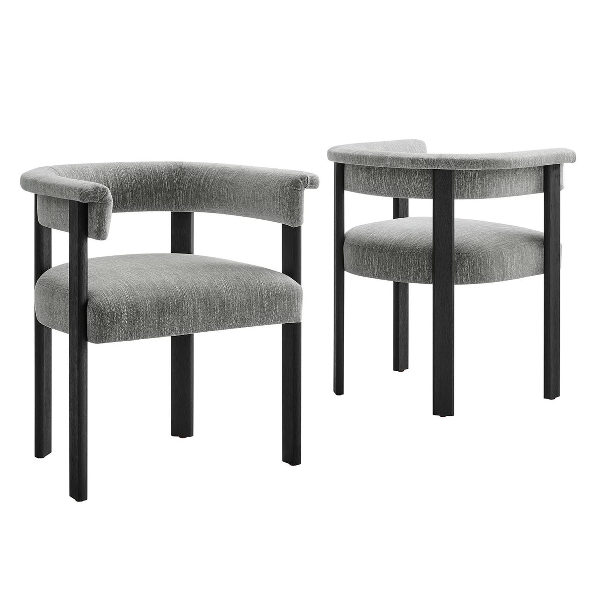 Imogen Fabric Upholstered Barrel Dining Chairs Set of 2 - Heathered Weave Gray Black