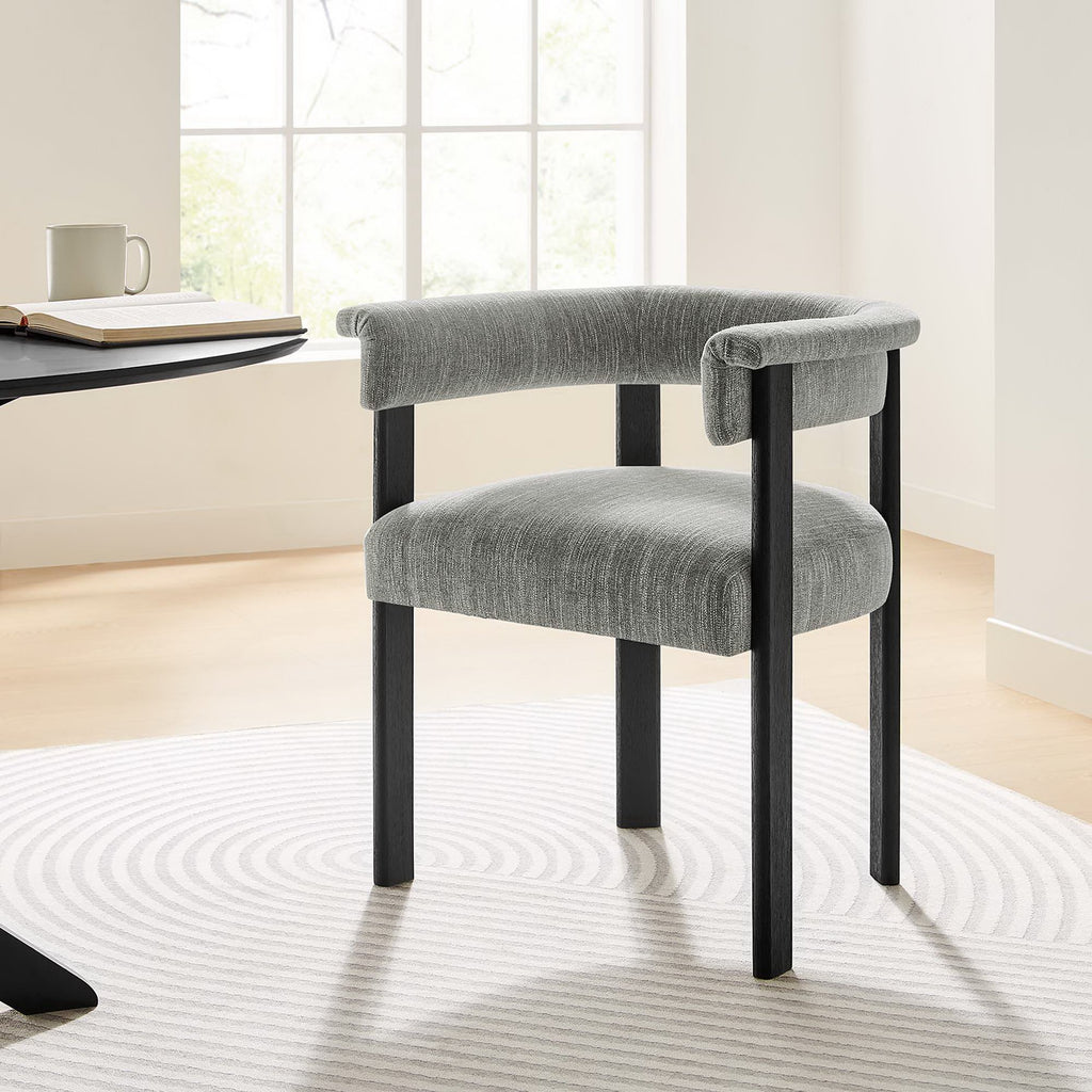 Imogen Fabric Upholstered Barrel Dining Chairs Set of 2 - Heathered Weave Gray Black