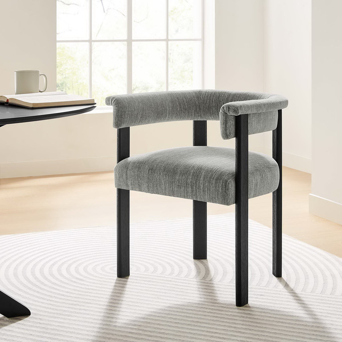 Imogen Fabric Upholstered Barrel Dining Chairs Set of 2 - Heathered Weave Gray Black