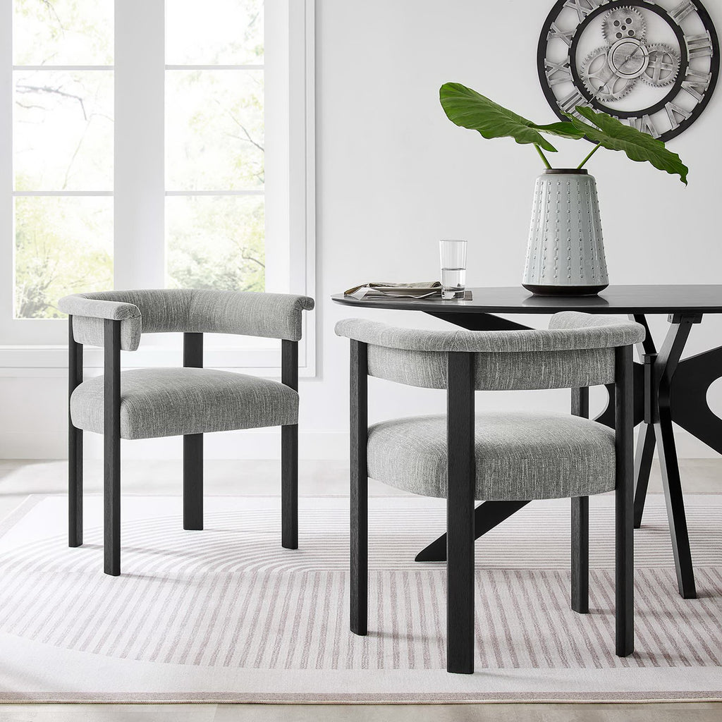Imogen Fabric Upholstered Barrel Dining Chairs Set of 2 - Heathered Weave Gray Black
