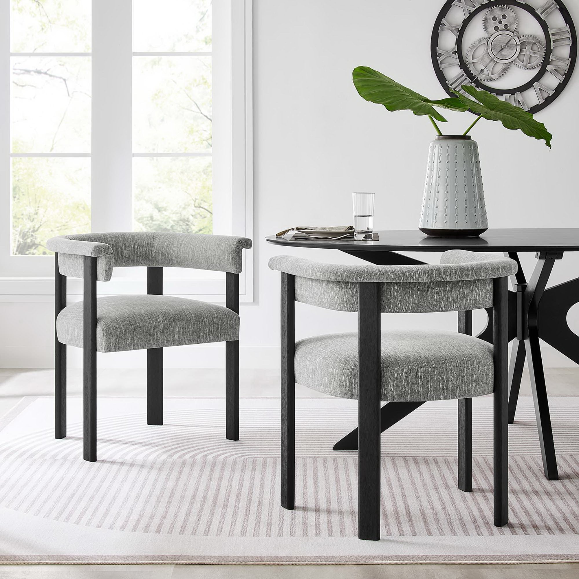 Imogen Fabric Upholstered Barrel Dining Chairs Set of 2 - Heathered Weave Gray Black