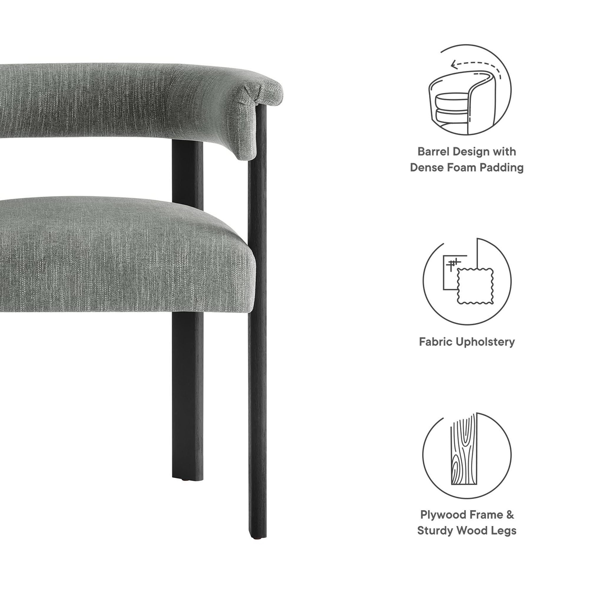 Imogen Fabric Upholstered Barrel Dining Chairs Set of 2 - Heathered Weave Gray Black