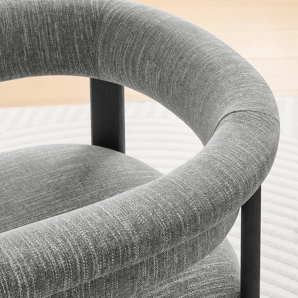 Imogen Fabric Upholstered Barrel Dining Chairs Set of 2 - Heathered Weave Gray Black