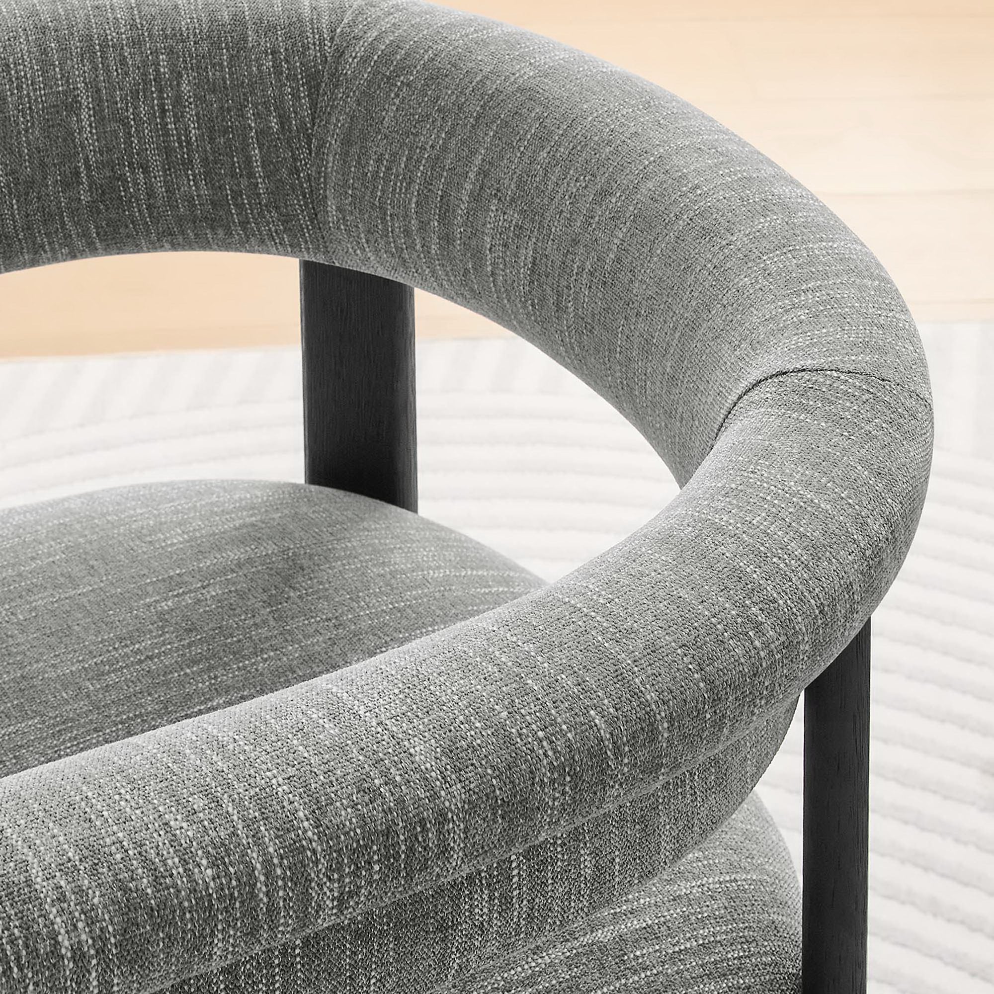 Imogen Fabric Upholstered Barrel Dining Chairs Set of 2 - Heathered Weave Gray Black