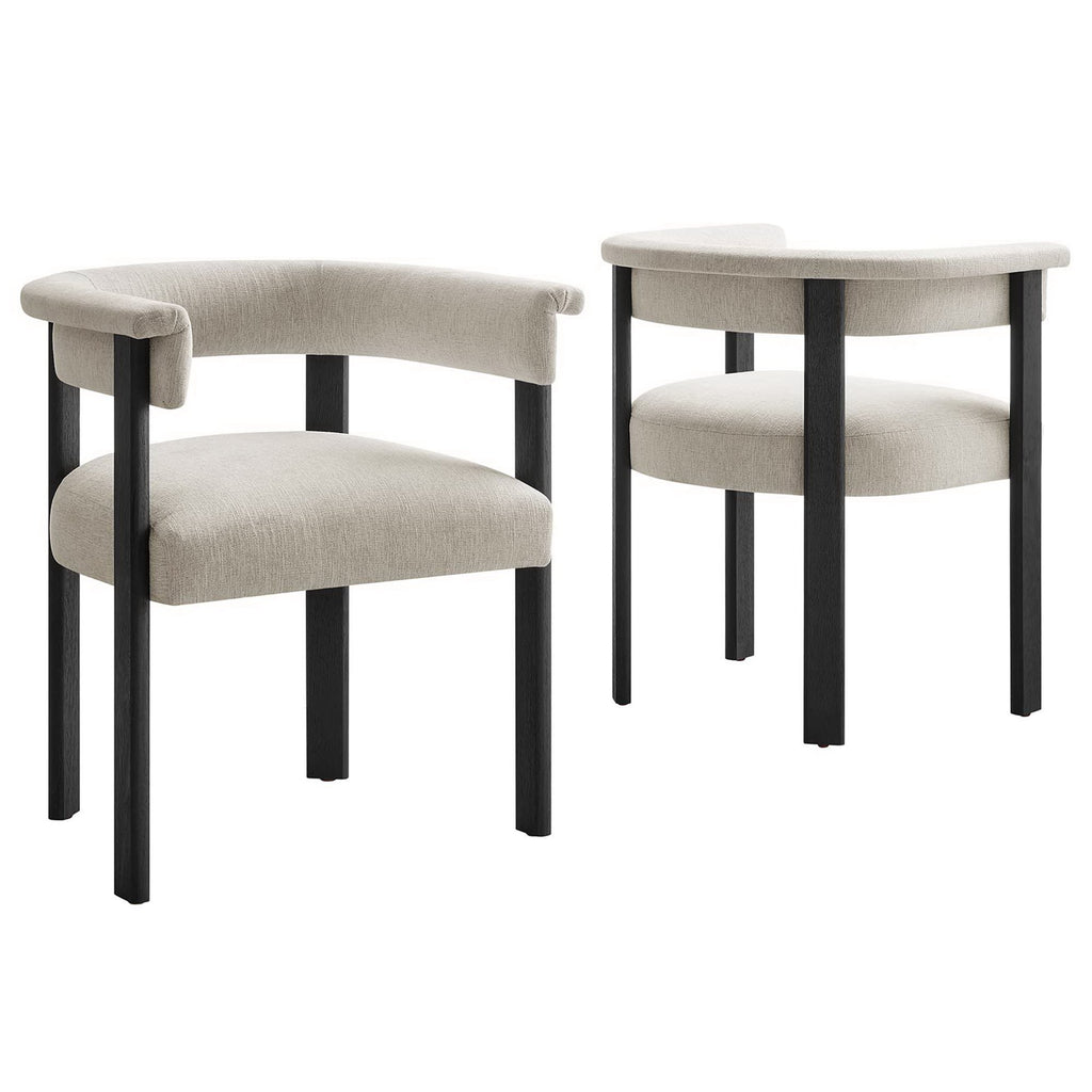 Imogen Fabric Upholstered Barrel Dining Chairs Set of 2 - Heathered Weave Ivory Black
