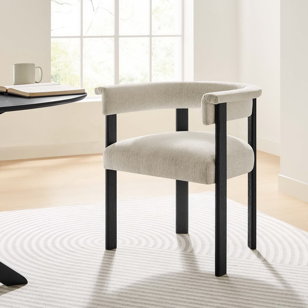 Imogen Fabric Upholstered Barrel Dining Chairs Set of 2 - Heathered Weave Ivory Black