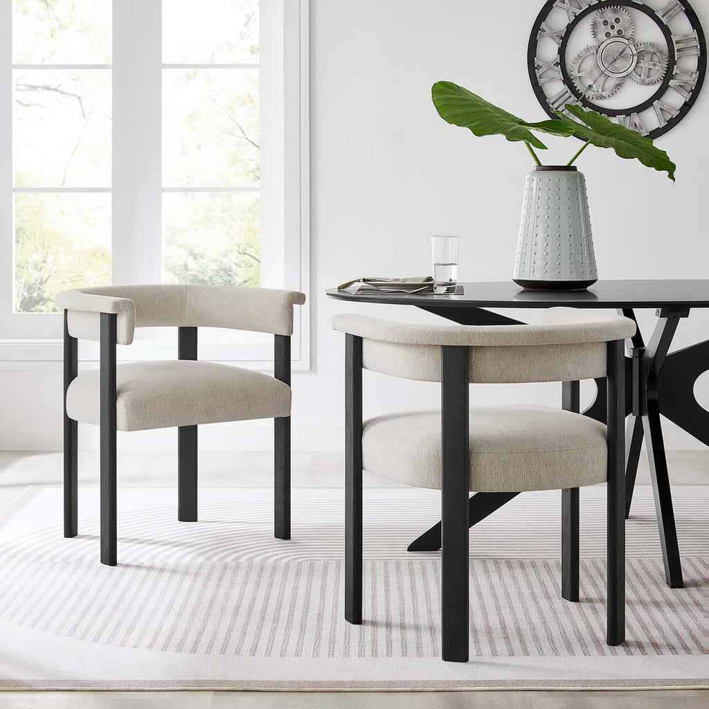 Imogen Fabric Upholstered Barrel Dining Chairs Set of 2 - Heathered Weave Ivory Black