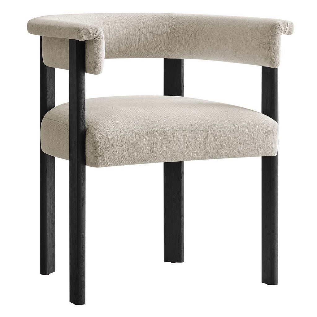 Imogen Fabric Upholstered Barrel Dining Chairs Set of 2 - Heathered Weave Ivory Black