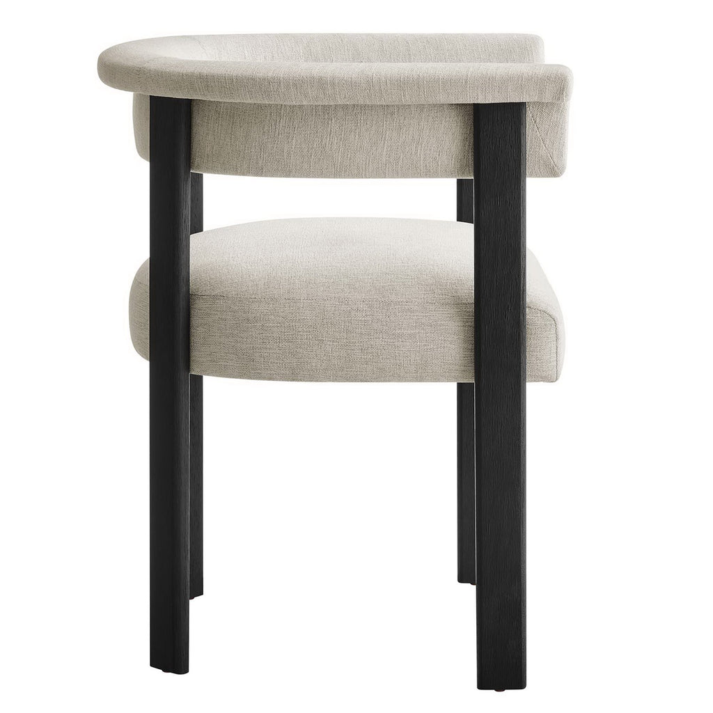 Imogen Fabric Upholstered Barrel Dining Chairs Set of 2 - Heathered Weave Ivory Black