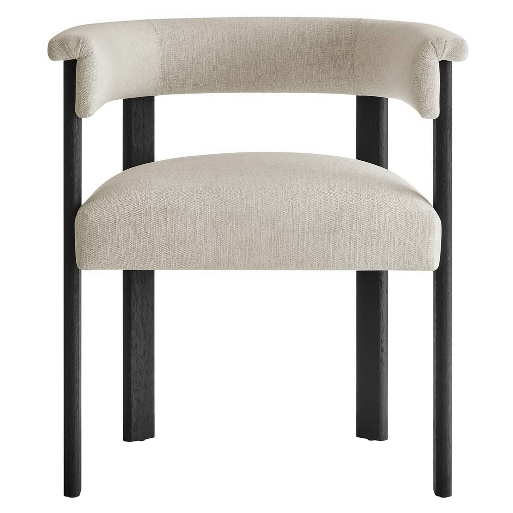 Imogen Fabric Upholstered Barrel Dining Chairs Set of 2 - Heathered Weave Ivory Black