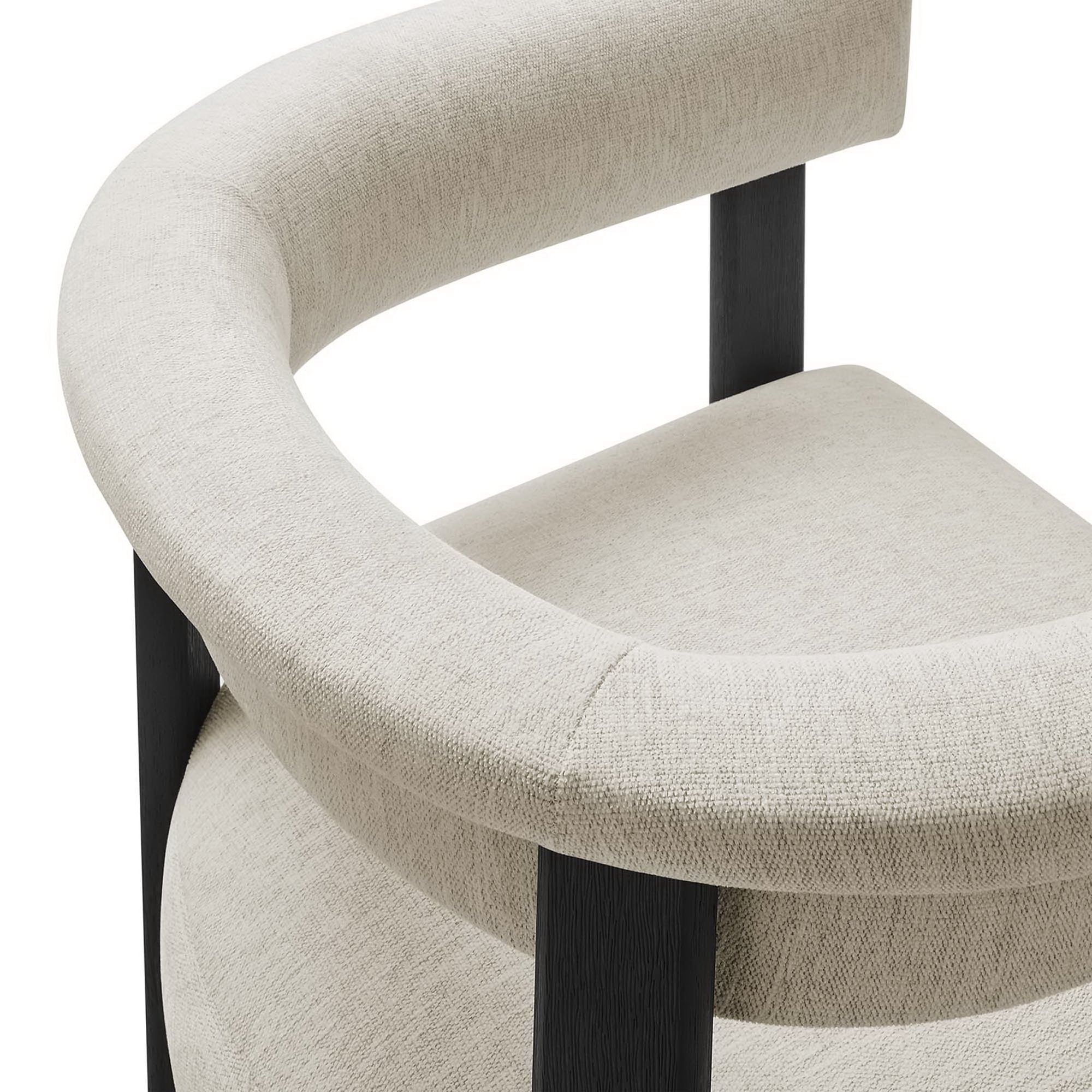 Imogen Fabric Upholstered Barrel Dining Chairs Set of 2 - Heathered Weave Ivory Black