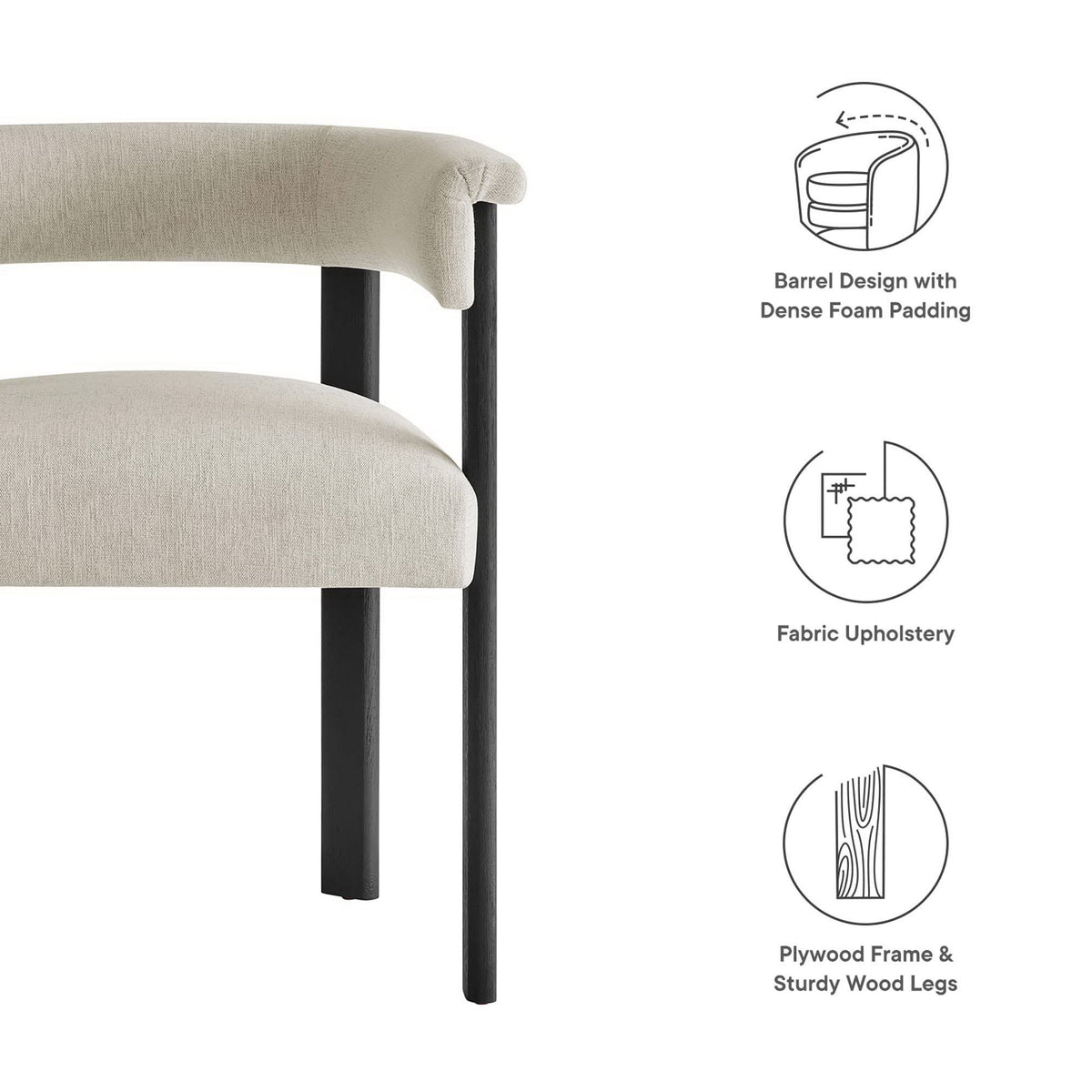 Imogen Fabric Upholstered Barrel Dining Chairs Set of 2 - Heathered Weave Ivory Black