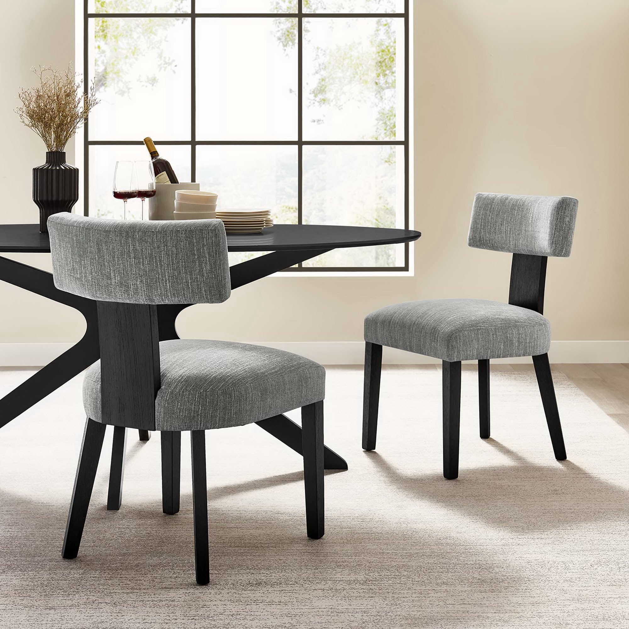 Nalani Fabric Upholstered Dining Chairs Set of 2 - Heathered Weave Gray Black
