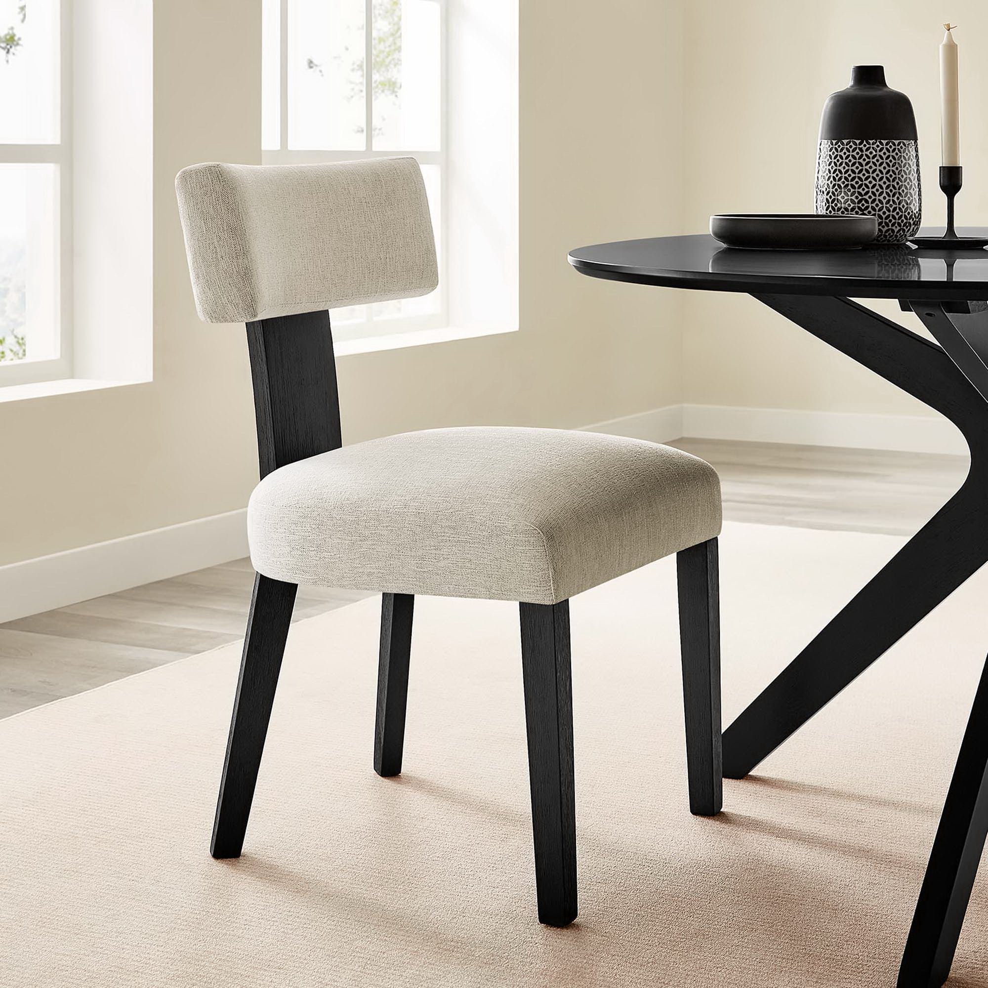 Nalani Fabric Upholstered Dining Chairs Set of 2 - Heathered Weave Ivory Black