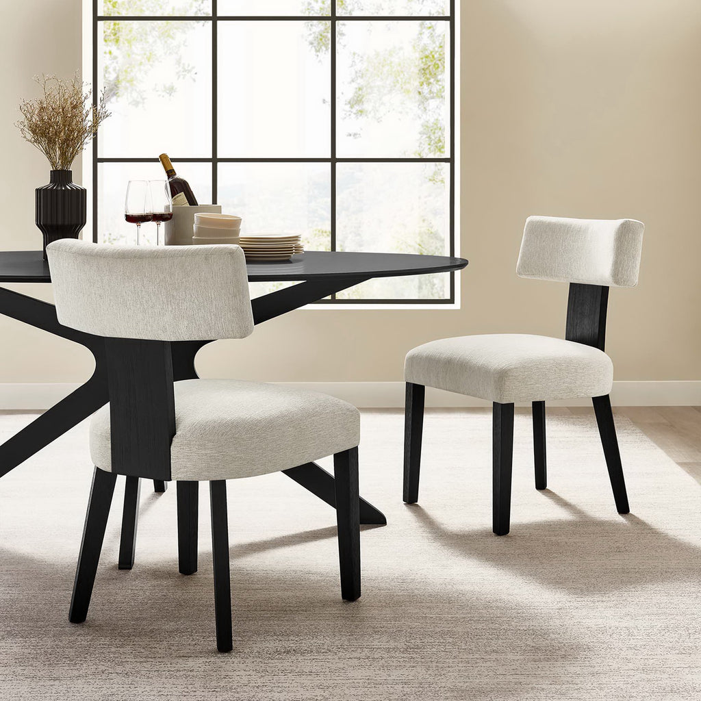 Nalani Fabric Upholstered Dining Chairs Set of 2 - Heathered Weave Ivory Black