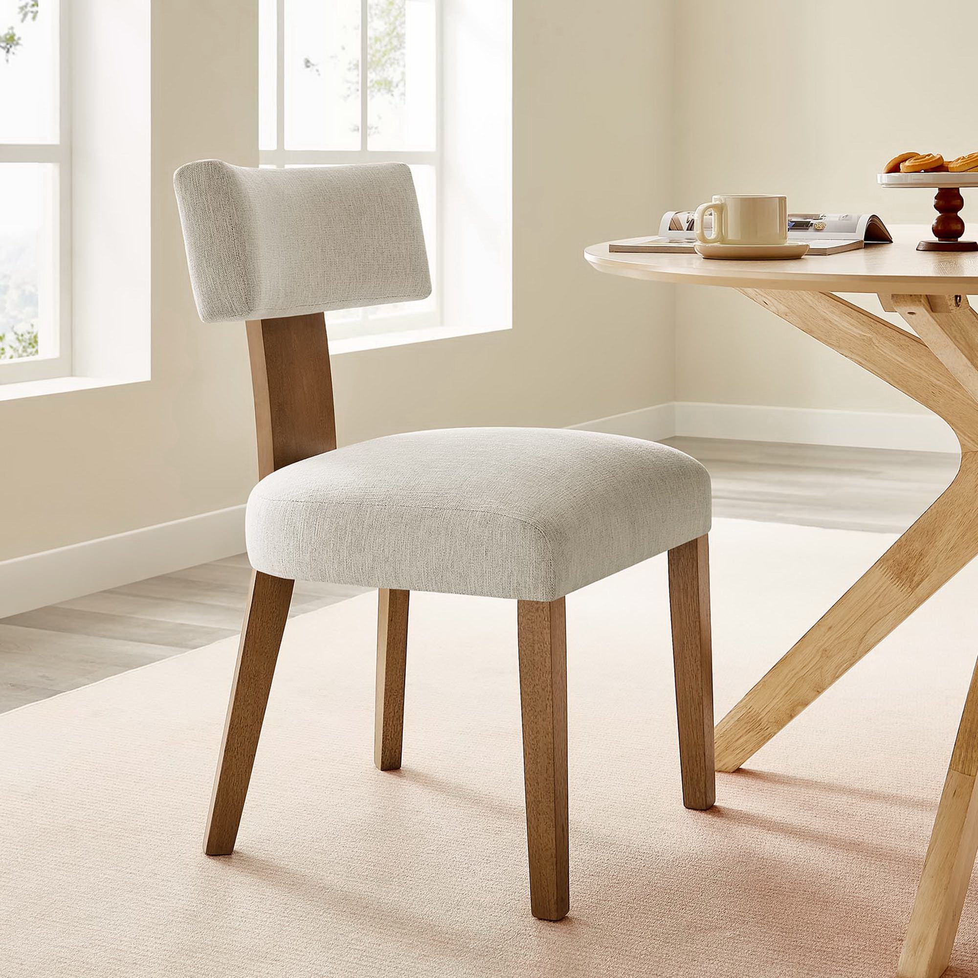 Nalani Fabric Upholstered Dining Chairs Set of 2 - Heathered Weave Ivory Deep Brown