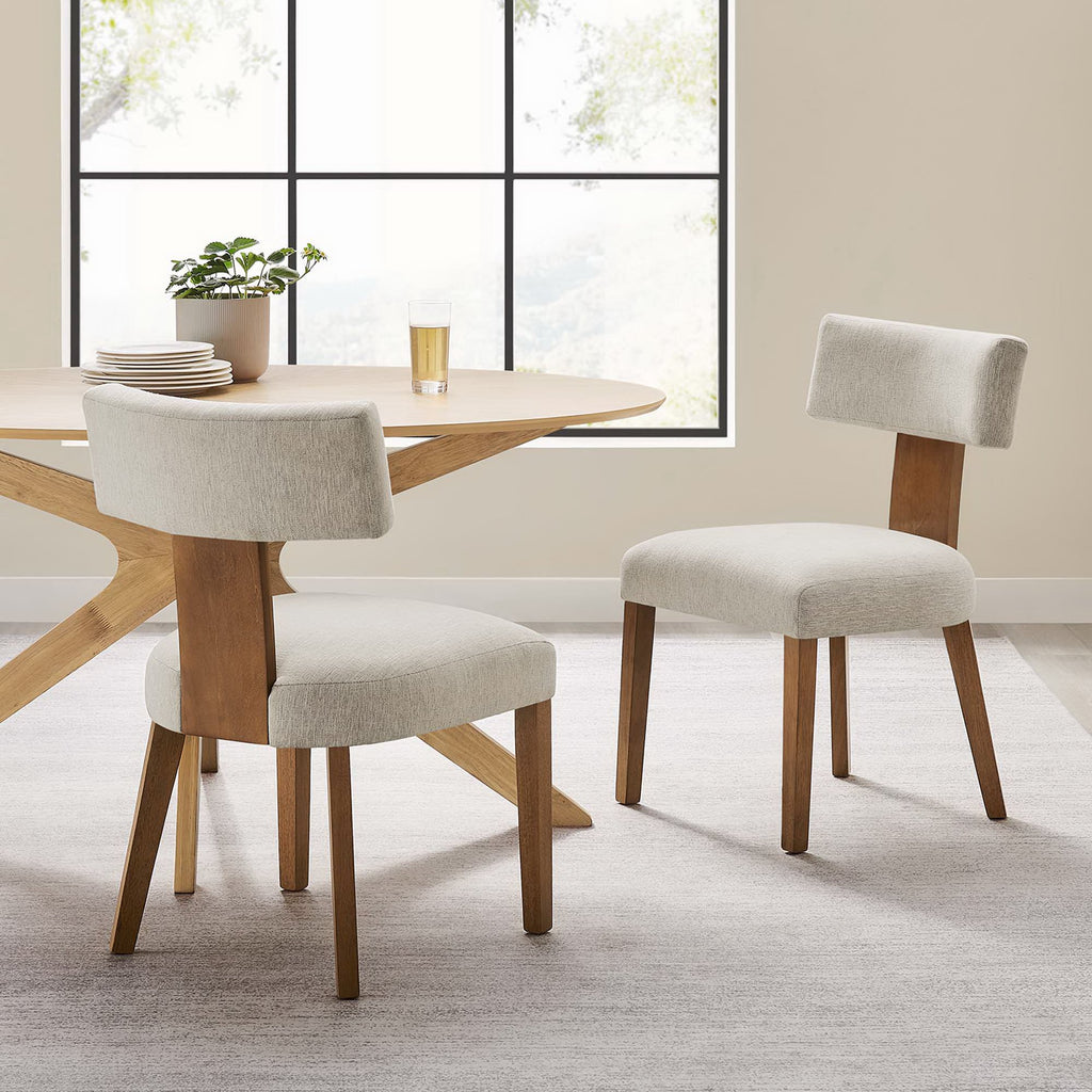 Nalani Fabric Upholstered Dining Chairs Set of 2 - Heathered Weave Ivory Deep Brown
