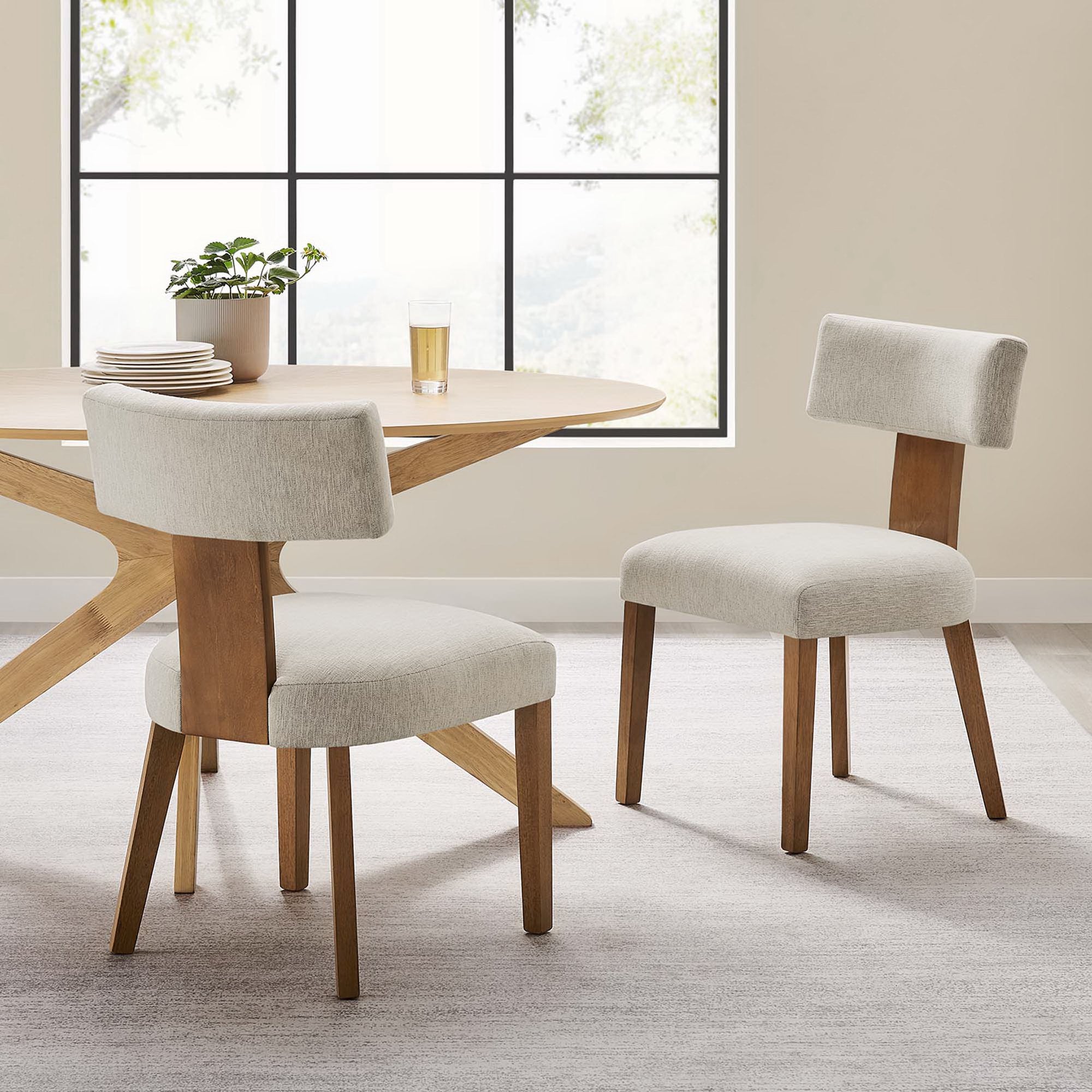 Nalani Fabric Upholstered Dining Chairs Set of 2 - Heathered Weave Ivory Deep Brown
