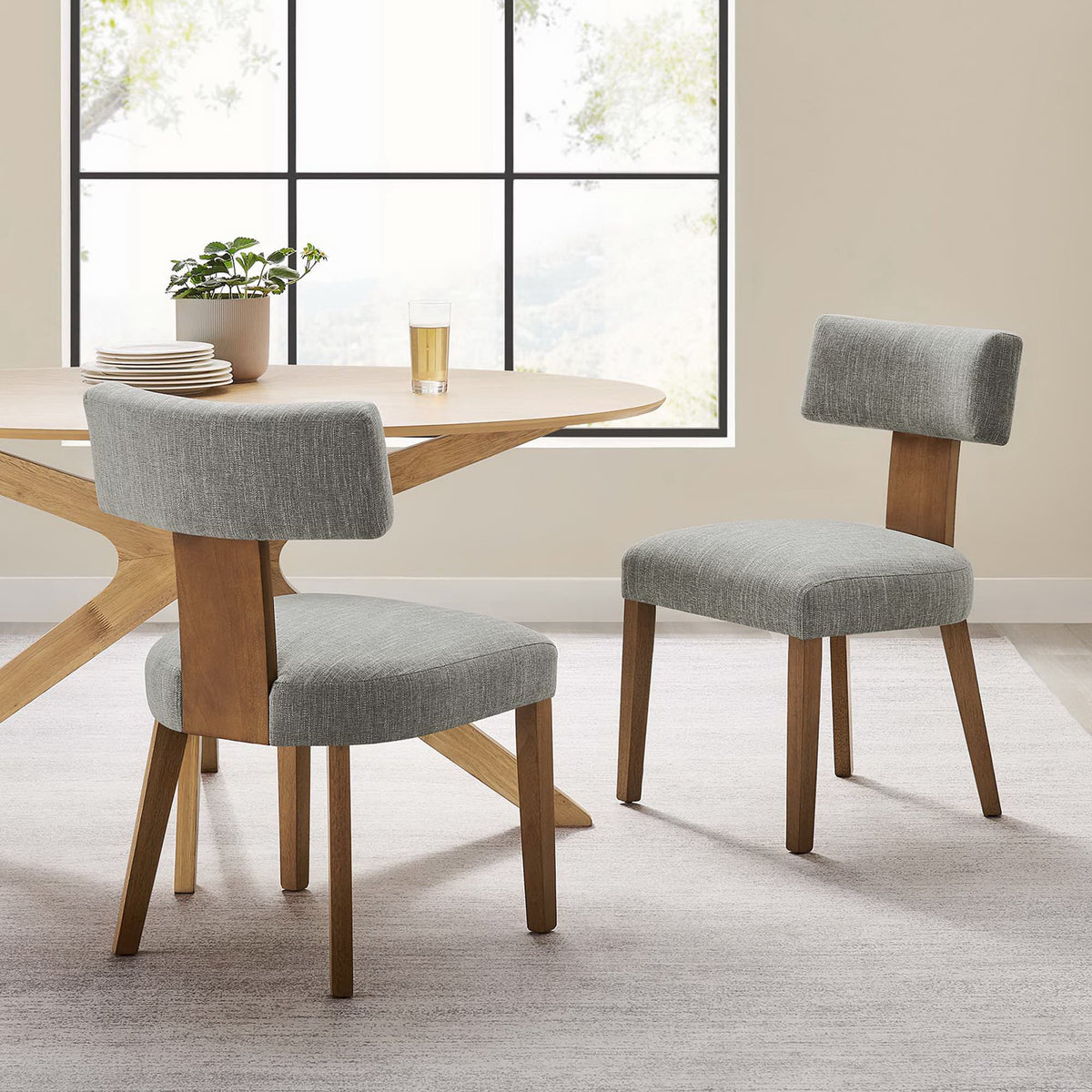 Nalani Fabric Upholstered Dining Chairs Set of 2 - Heathered Weave Wheat Deep Brown