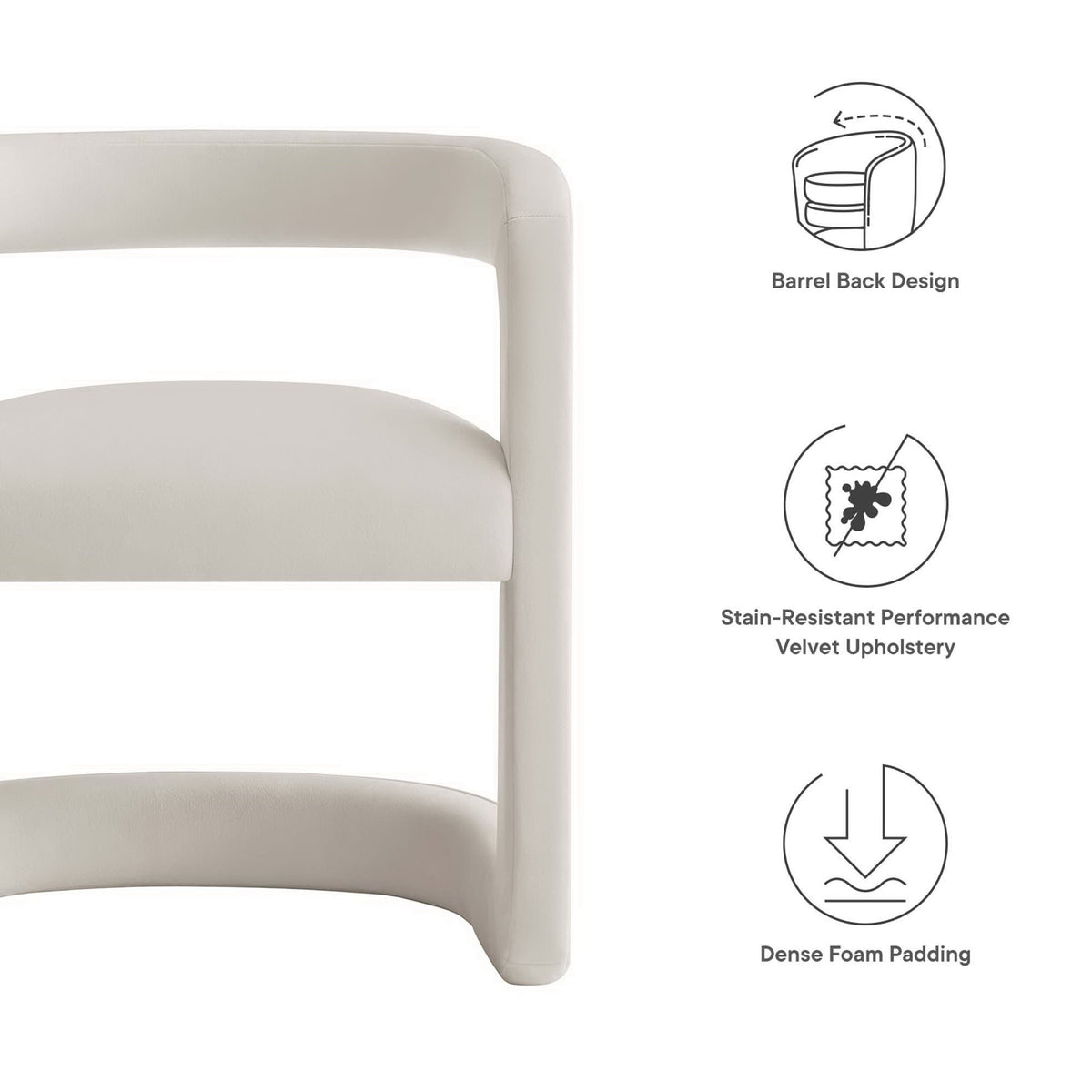 Winslow Performance Velvet Barrel Accent Chair - Alabaster