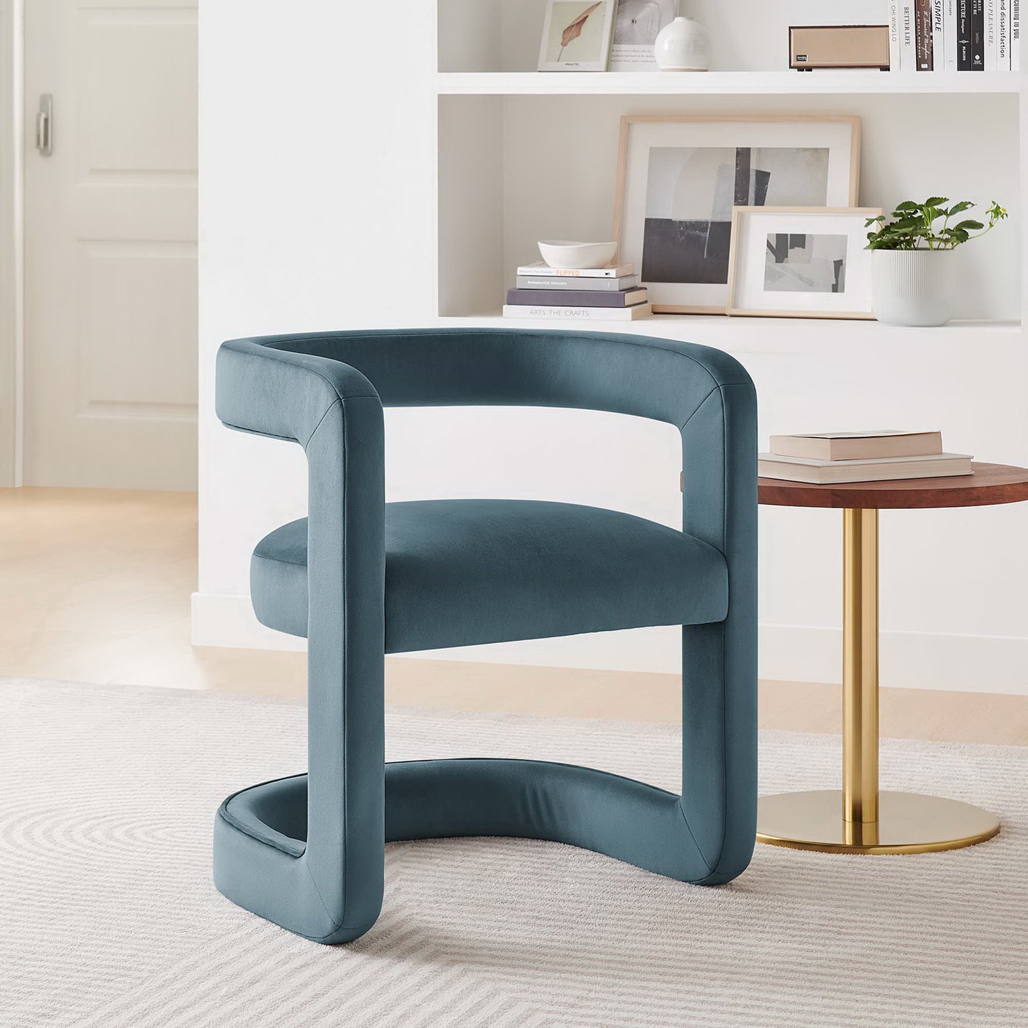Winslow Performance Velvet Barrel Accent Chair - Cadet Blue