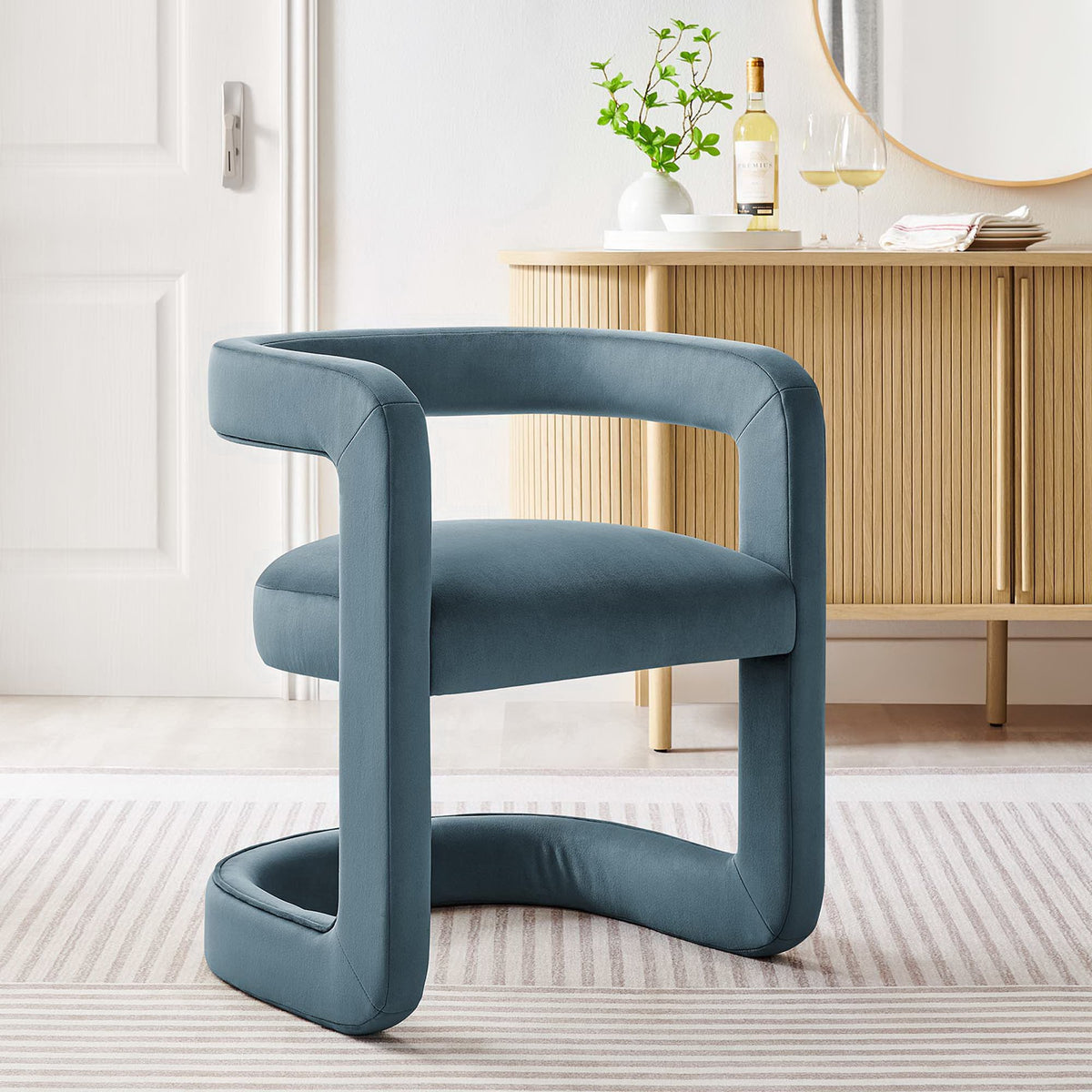 Winslow Performance Velvet Barrel Accent Chair - Cadet Blue