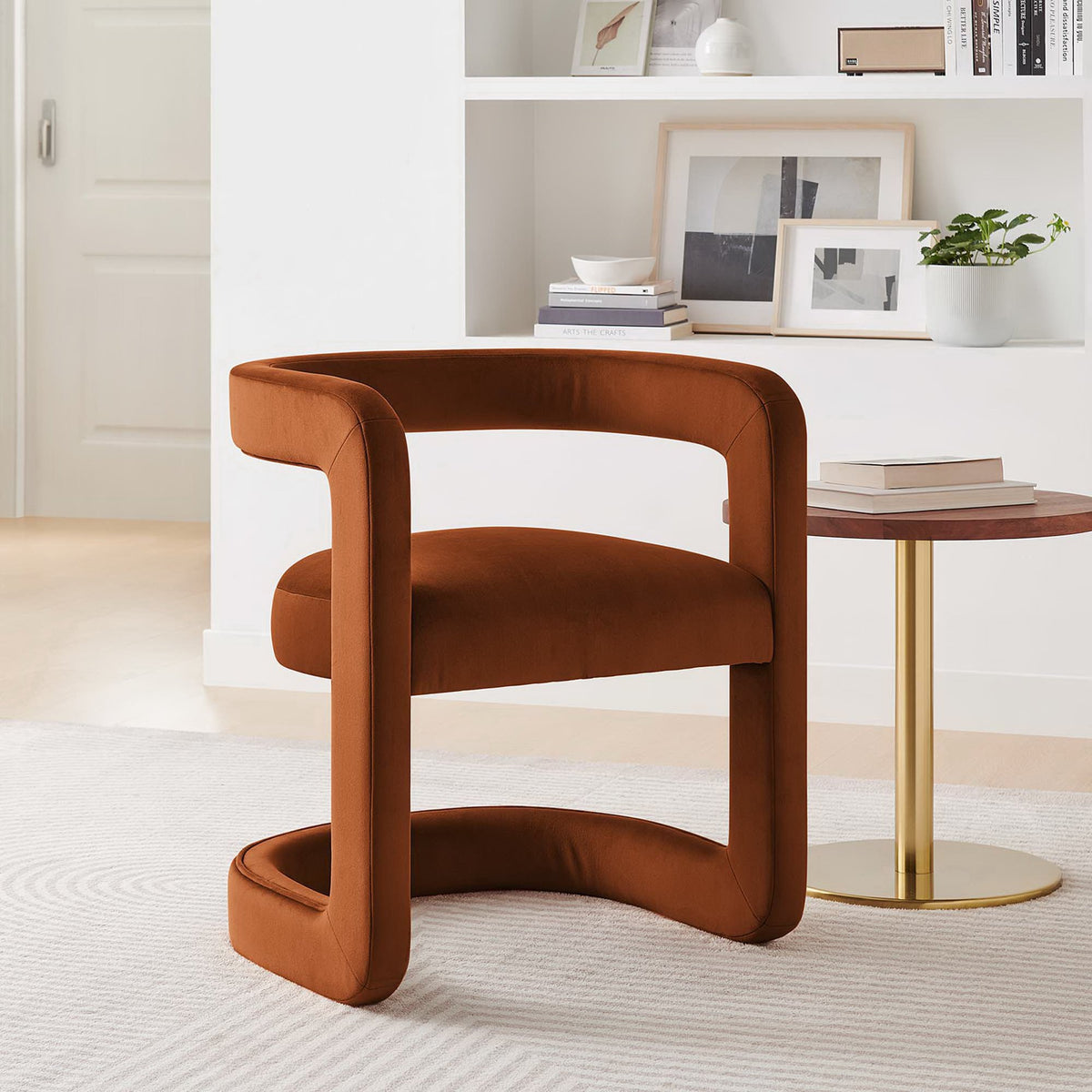 Winslow Performance Velvet Barrel Accent Chair - Rust
