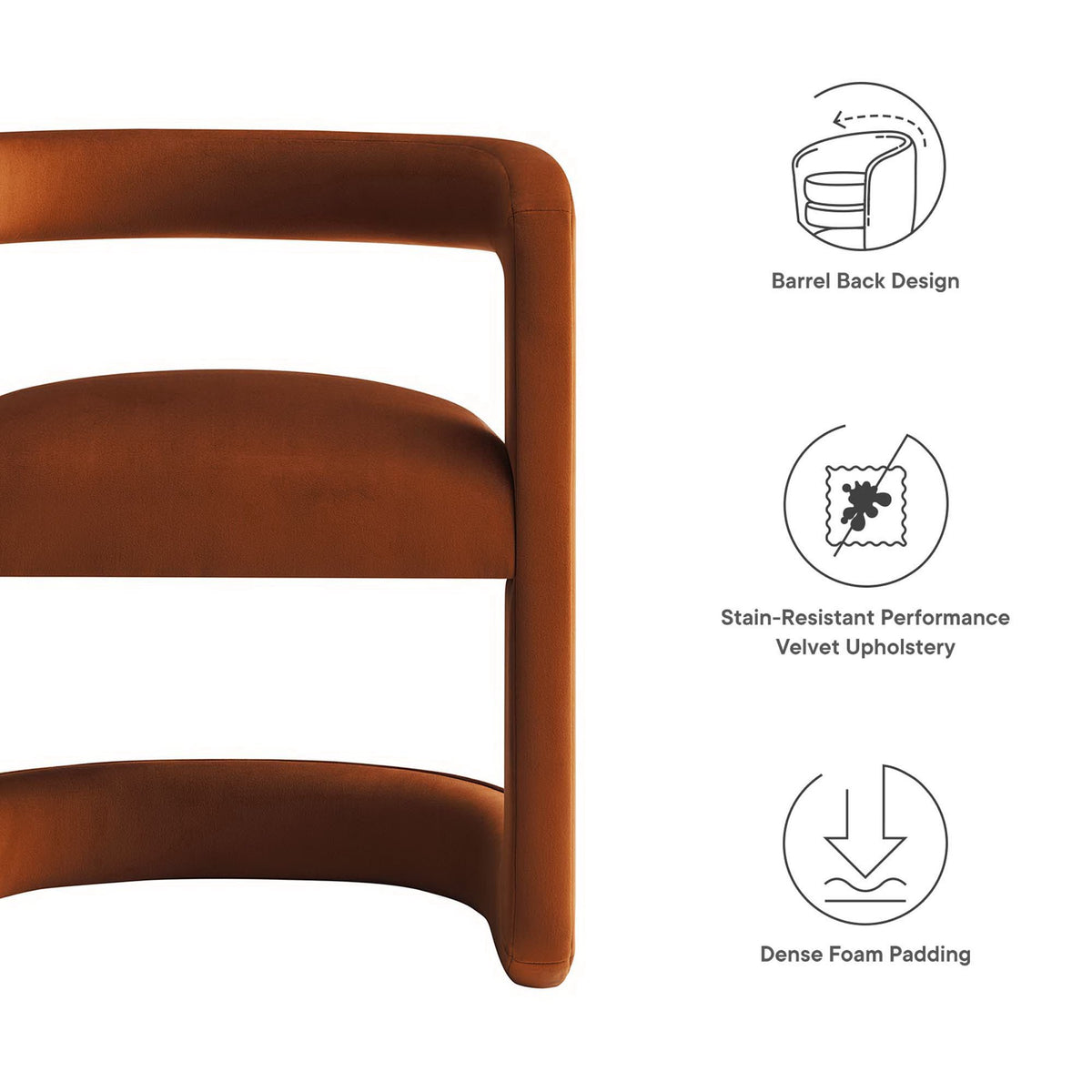 Winslow Performance Velvet Barrel Accent Chair - Rust