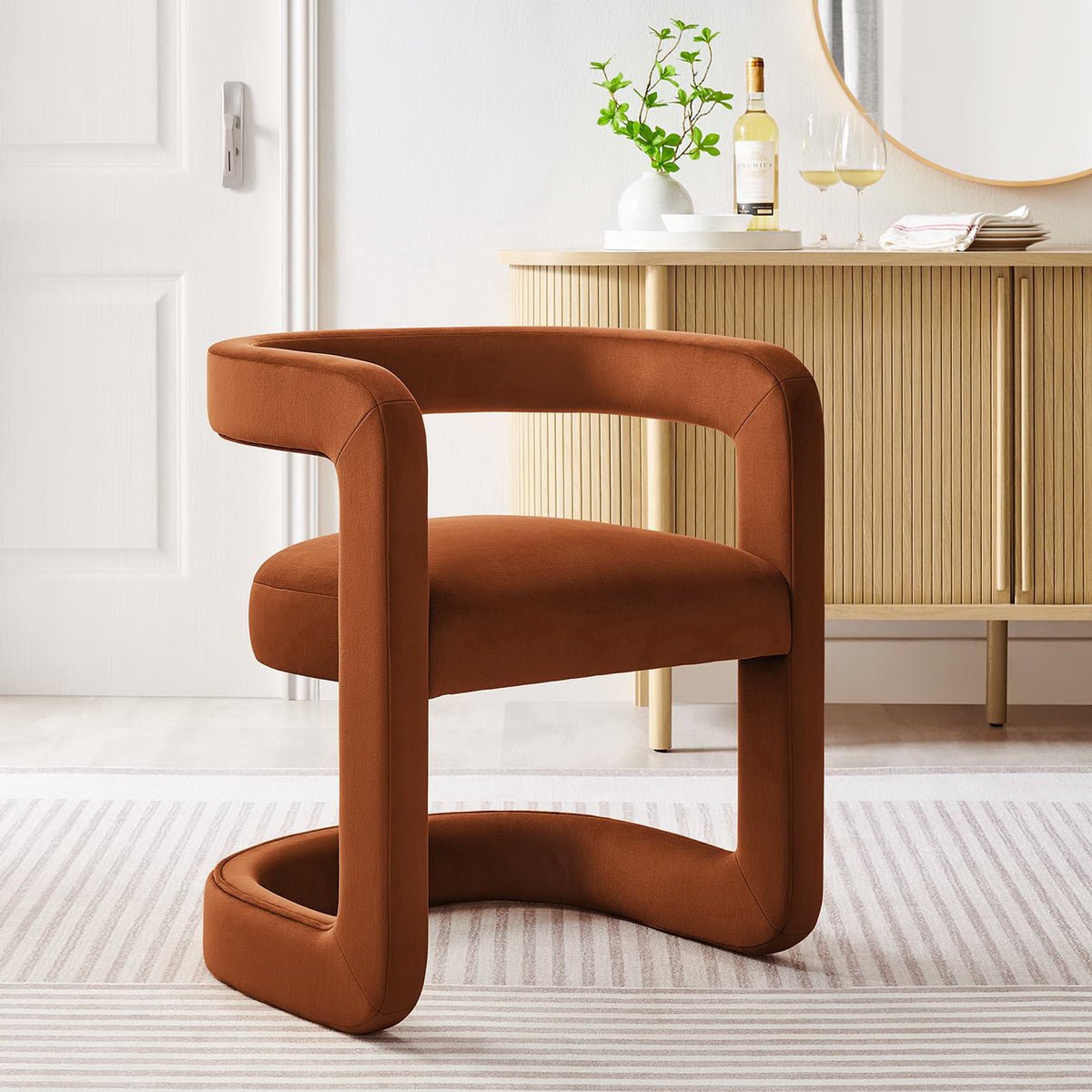 Winslow Performance Velvet Barrel Accent Chair - Rust