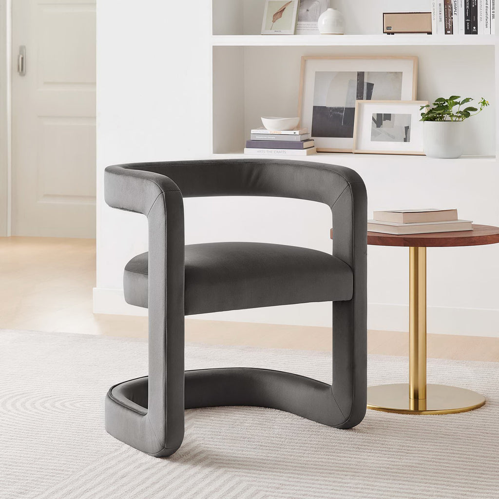 Winslow Performance Velvet Barrel Accent Chair - Storm Gray