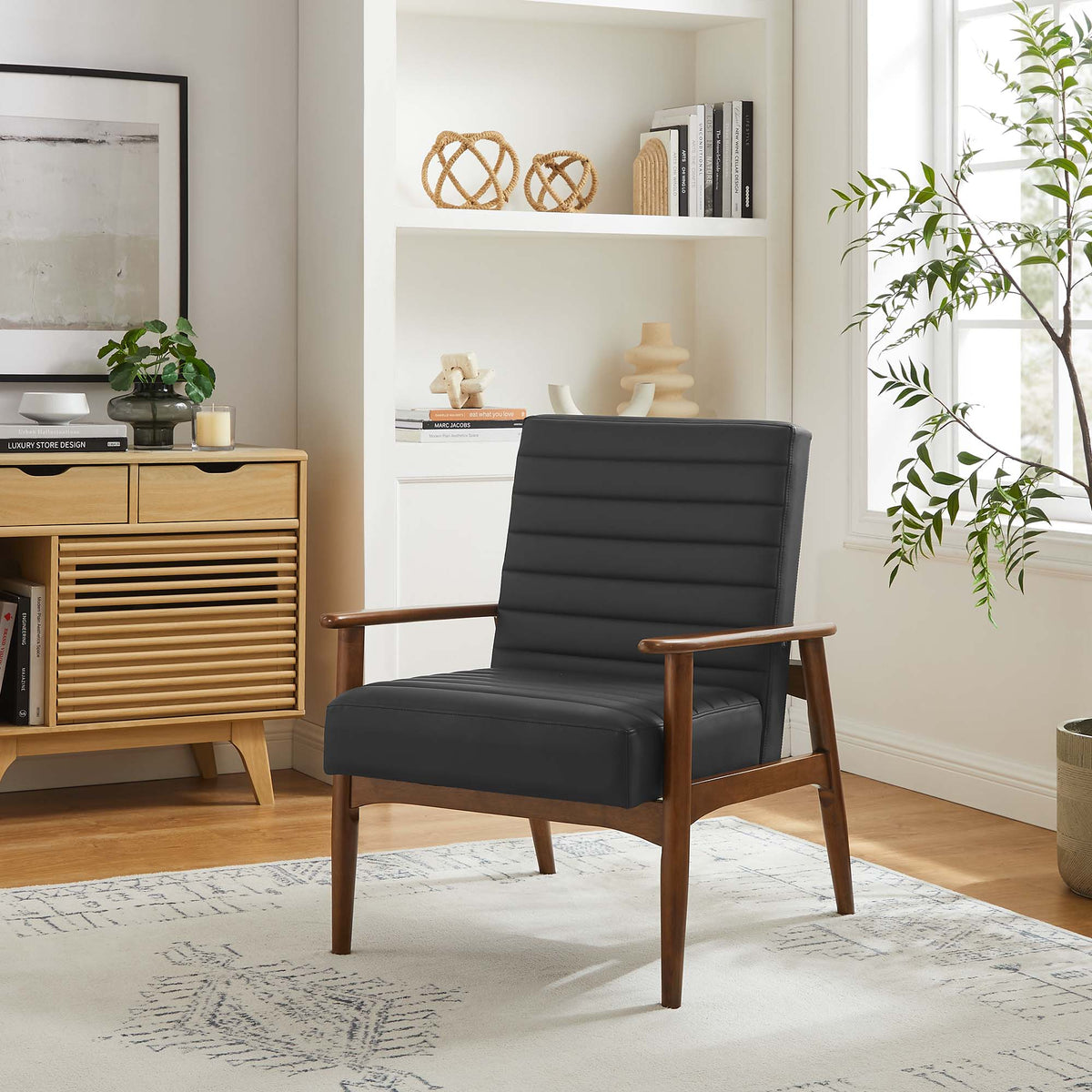 Jensen Vegan Leather Accent Chair - Walnut Black