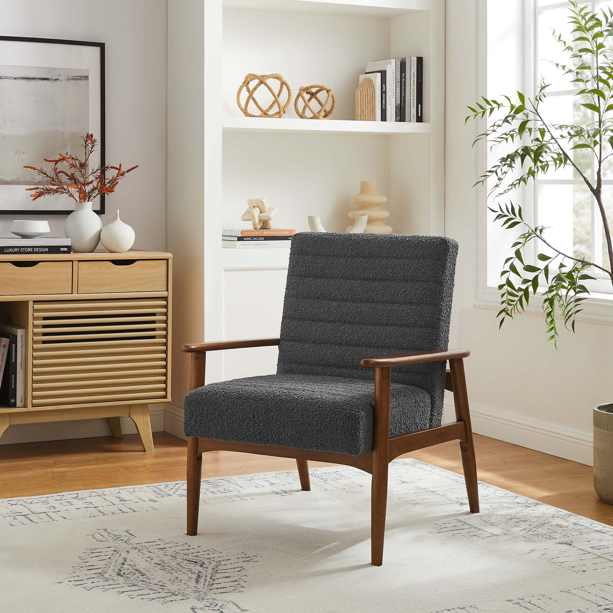 Jensen Boucle Fabric Accent Chair - Walnut Charcoal