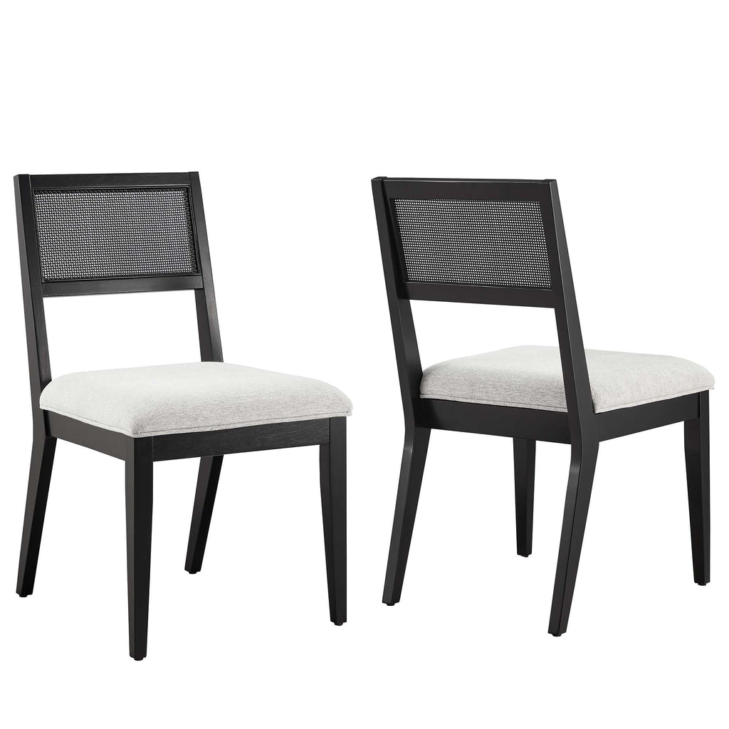 Nimba Faux Rattan Fabric Dining Chairs Set of 2 - Heathered Weave Light Gray