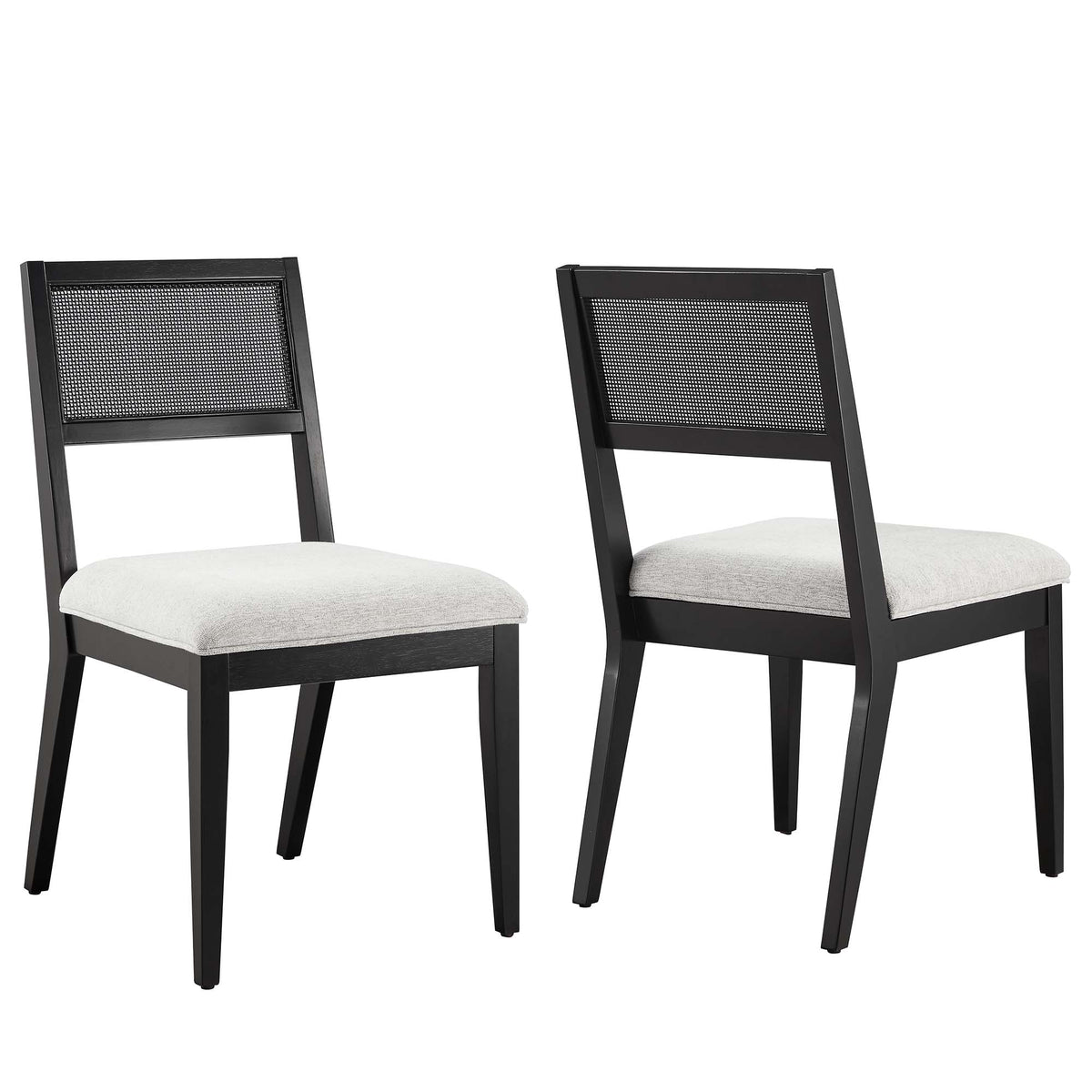 Nimba Faux Rattan Fabric Dining Chairs Set of 2 - Heathered Weave Light Gray