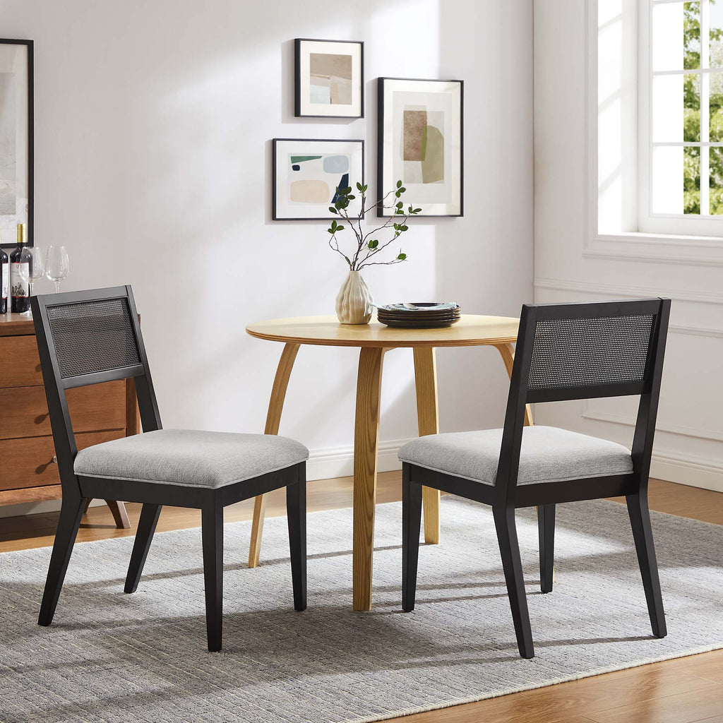 Nimba Faux Rattan Fabric Dining Chairs Set of 2 - Heathered Weave Light Gray