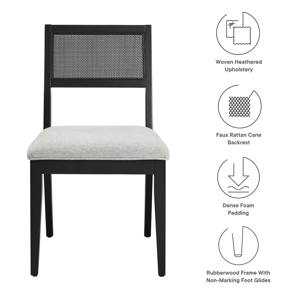 Nimba Faux Rattan Fabric Dining Chairs Set of 2 - Heathered Weave Light Gray