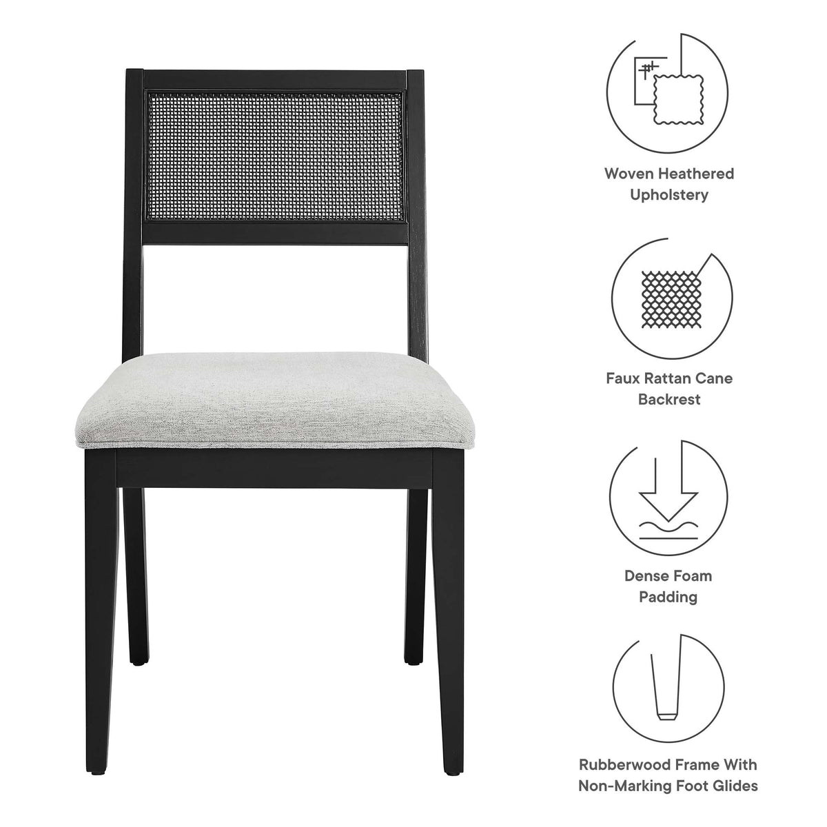 Nimba Faux Rattan Fabric Dining Chairs Set of 2 - Heathered Weave Light Gray